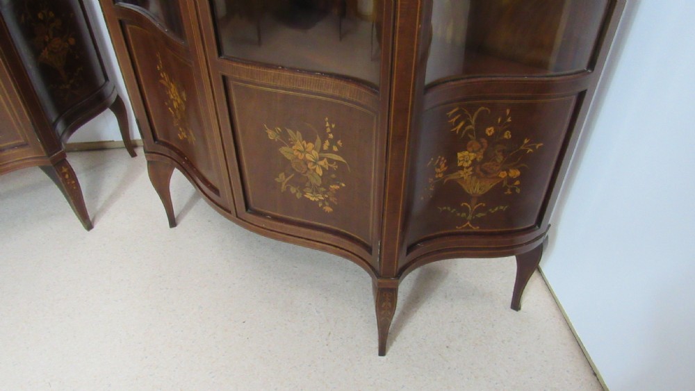 Wonderful Edwardian pair of serpentine  inlaid display cabinets  View XIX