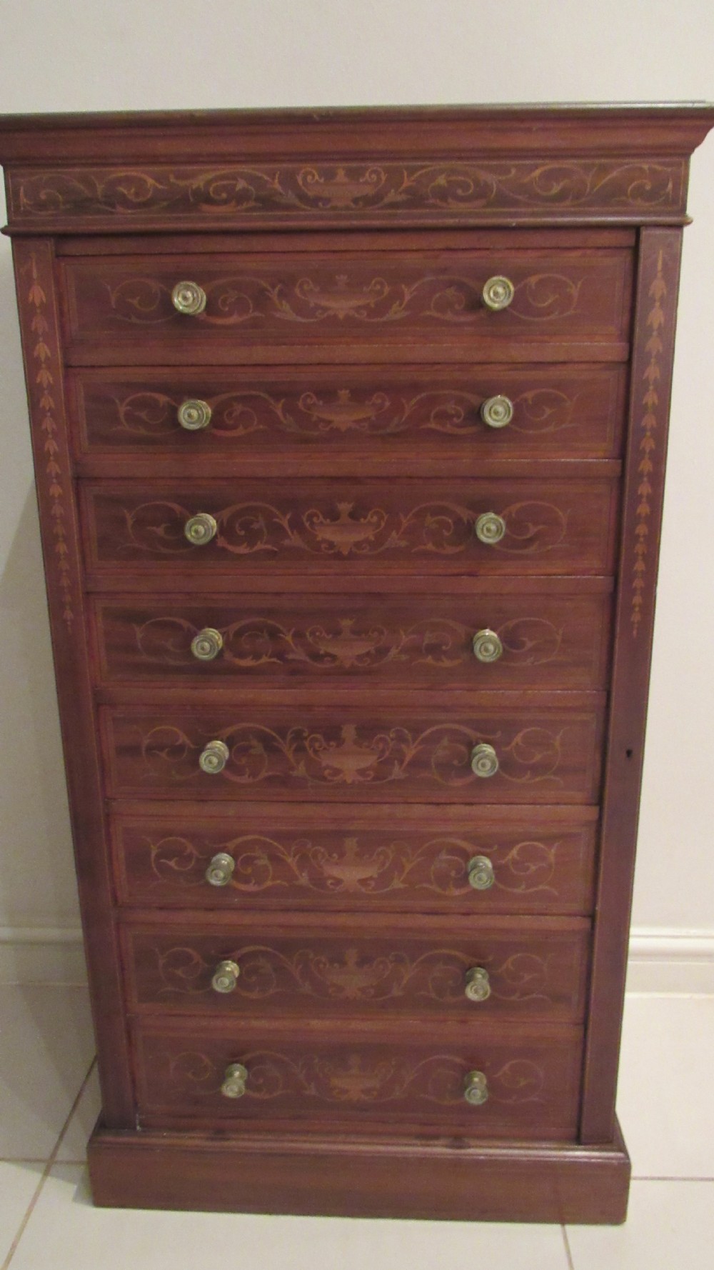 Edwards and Roberts marquetry Wellington chest