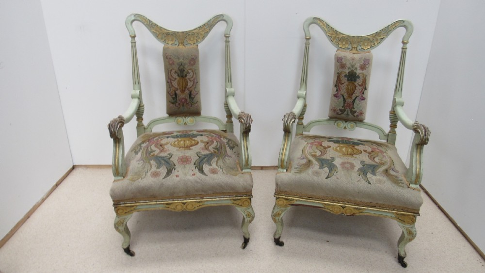 Superb pair of painted decorative Italian lounge chairs View II