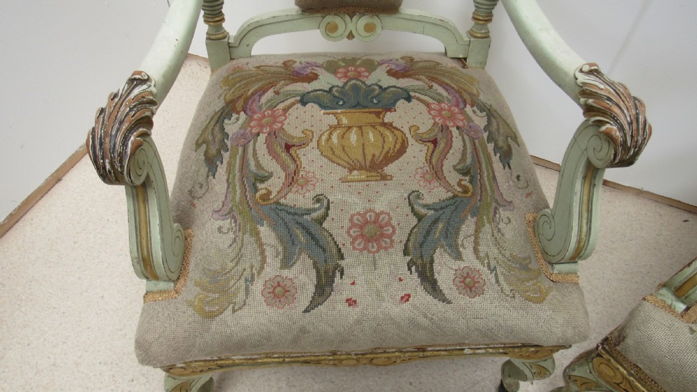 Superb pair of painted decorative Italian lounge chairs View III