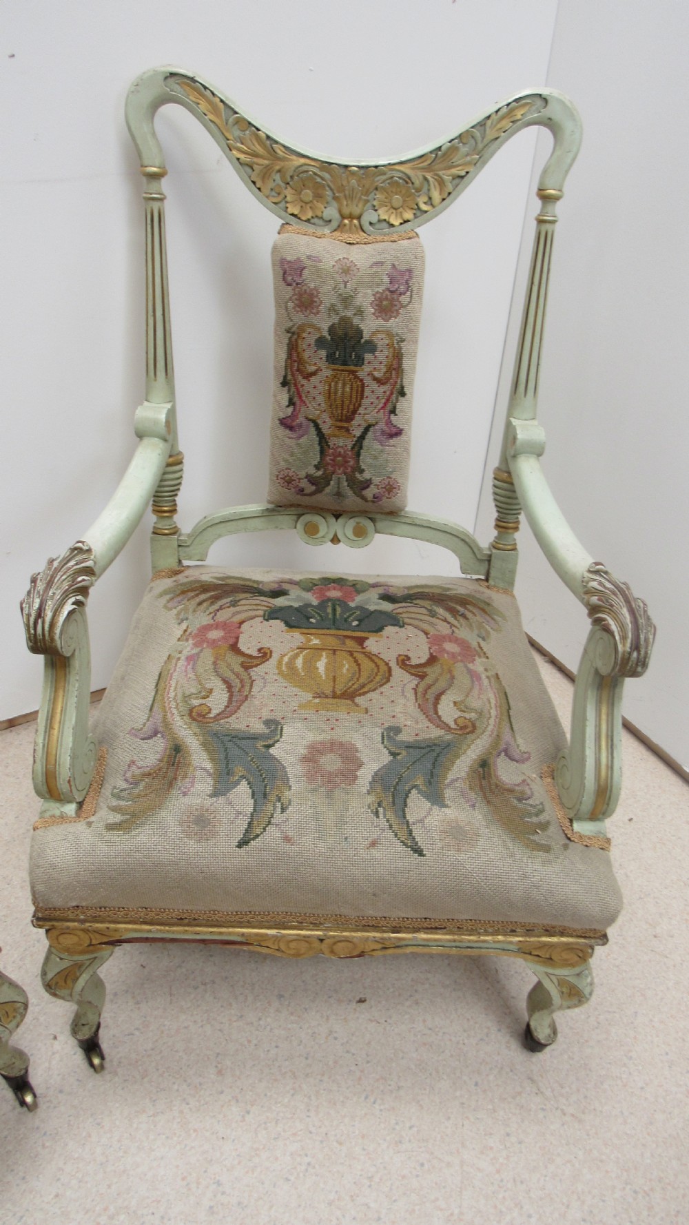 Superb pair of painted decorative Italian lounge chairs View VII