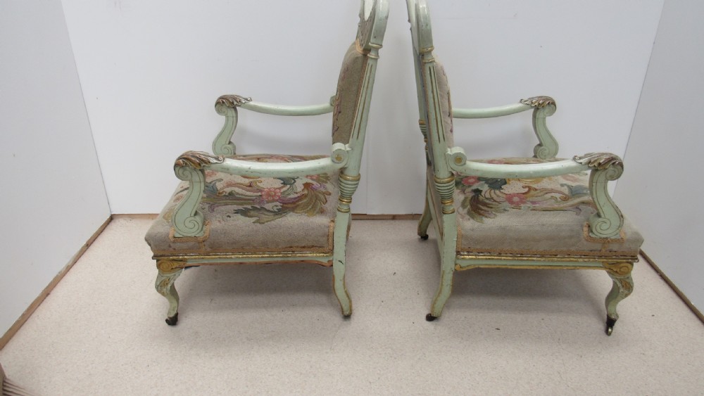 Superb pair of painted decorative Italian lounge chairs View XV
