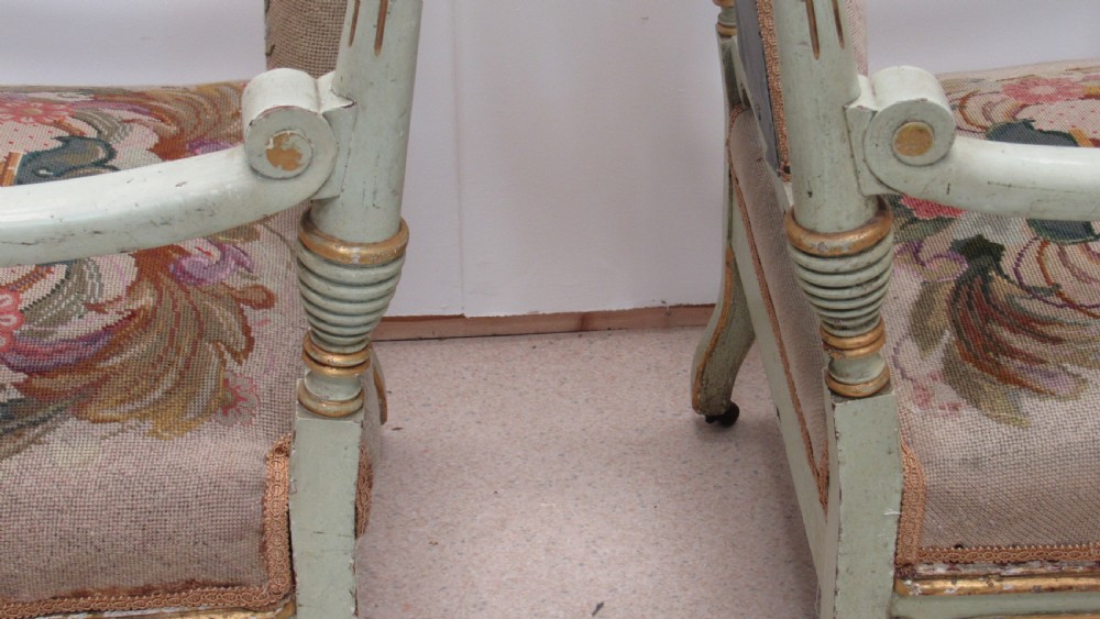 Superb pair of painted decorative Italian lounge chairs View XVI