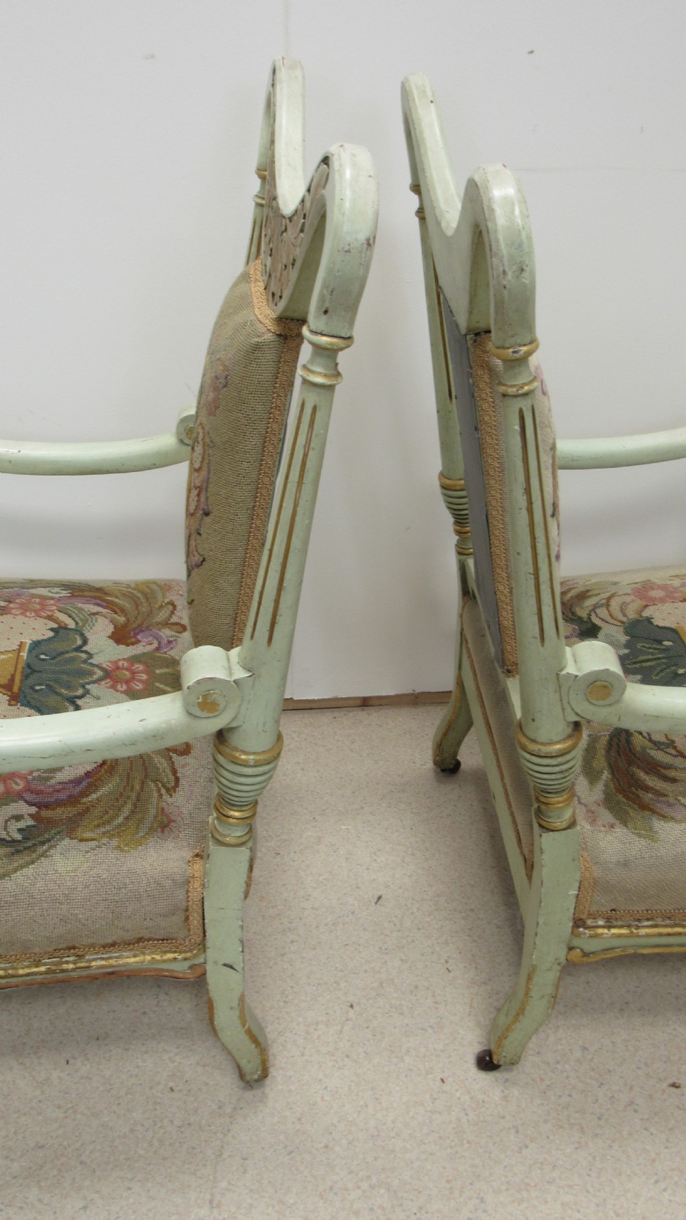 Superb pair of painted decorative Italian lounge chairs View XVII