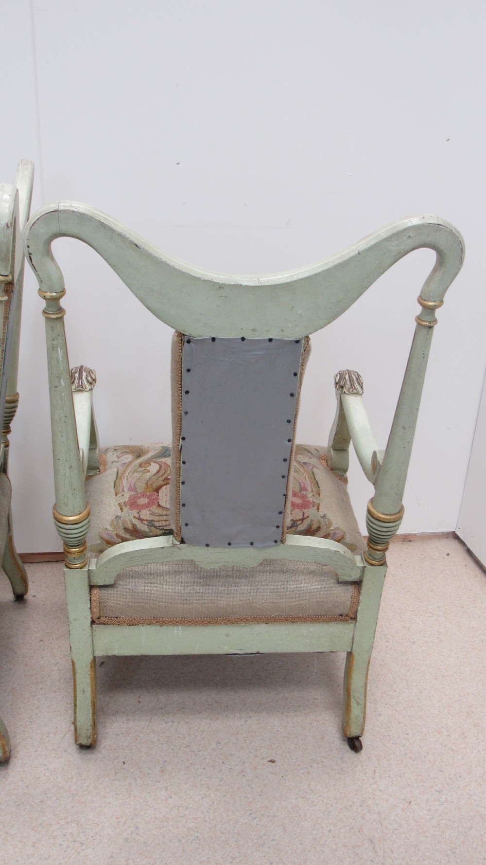 Superb pair of painted decorative Italian lounge chairs View XIX