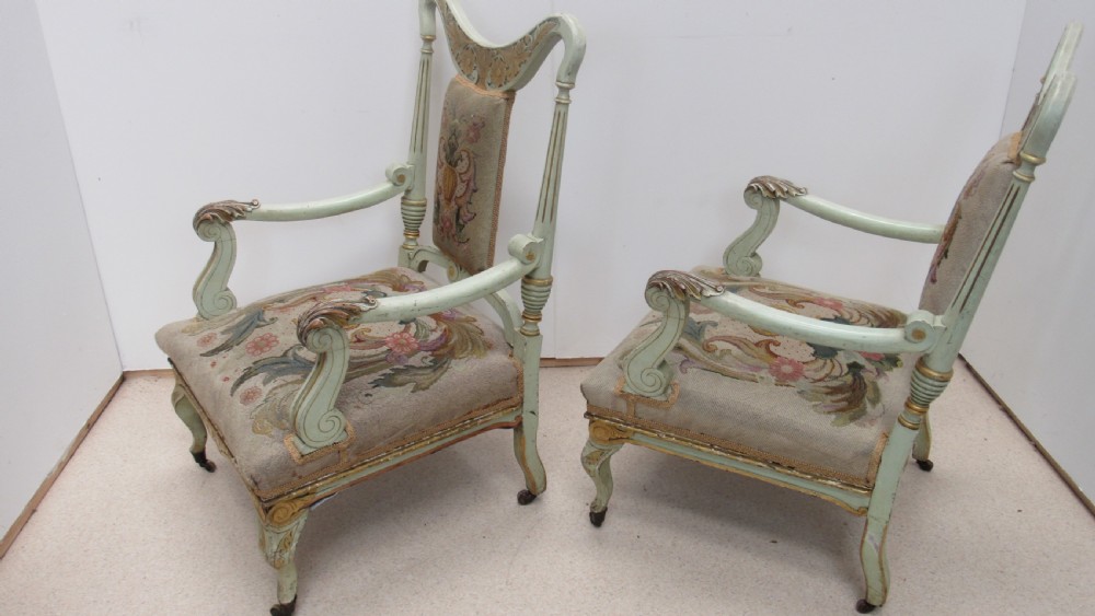 Superb pair of painted decorative Italian lounge chairs View XXIII