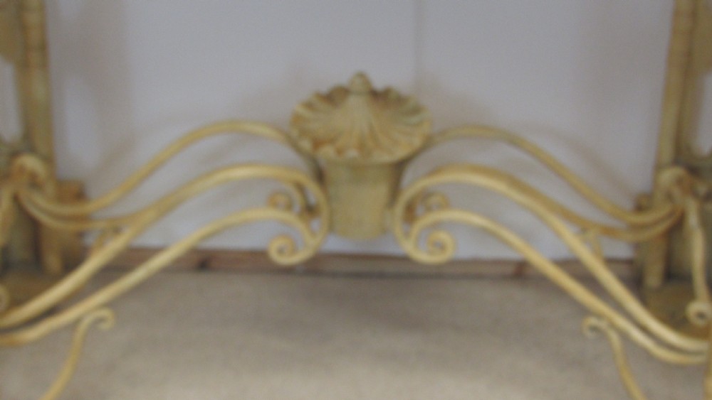 A cream painted Chinoiserie display cabinet on a stand featuring a pagoda-style roof, diamond lattice glass doors, and faux bamboo detailing. View II