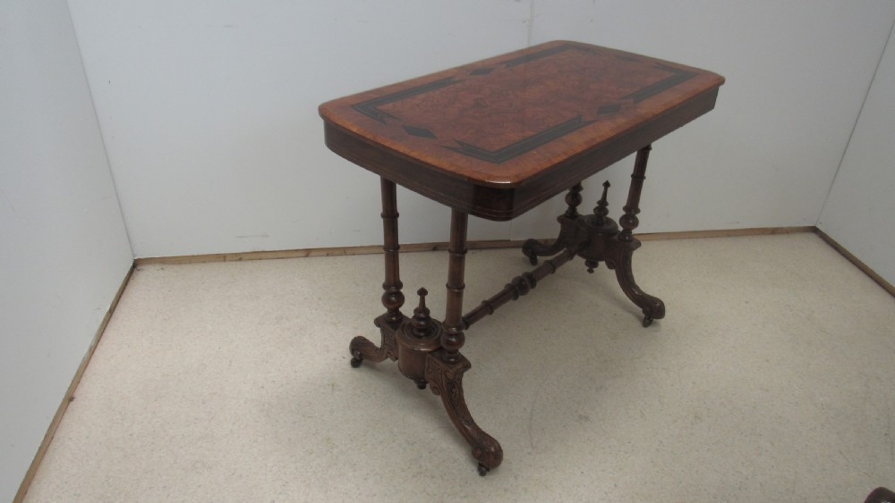 Victorian walnut inlaid stretcher side  table 