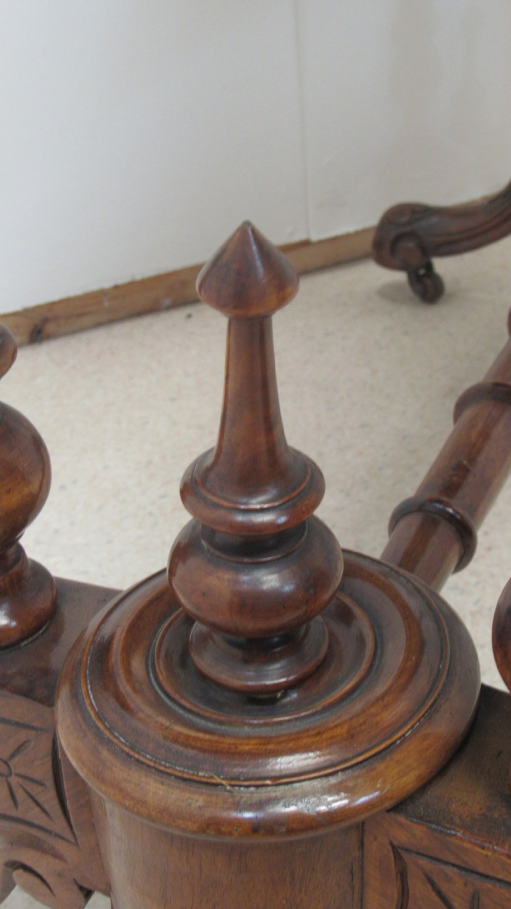 Victorian walnut inlaid stretcher side  table  View VI