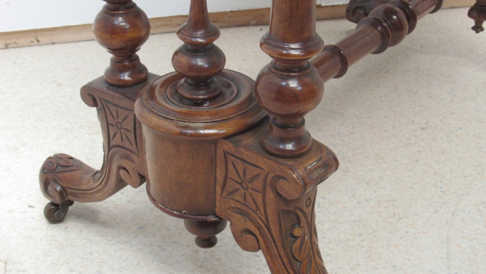 Victorian walnut inlaid stretcher side  table  View VII