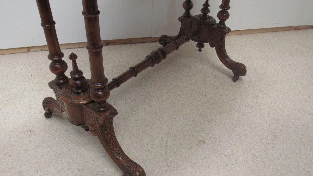 Victorian walnut inlaid stretcher side  table  View VIII