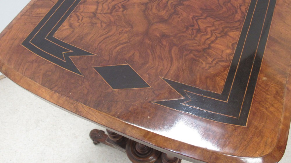 Victorian walnut inlaid stretcher side  table  View IX