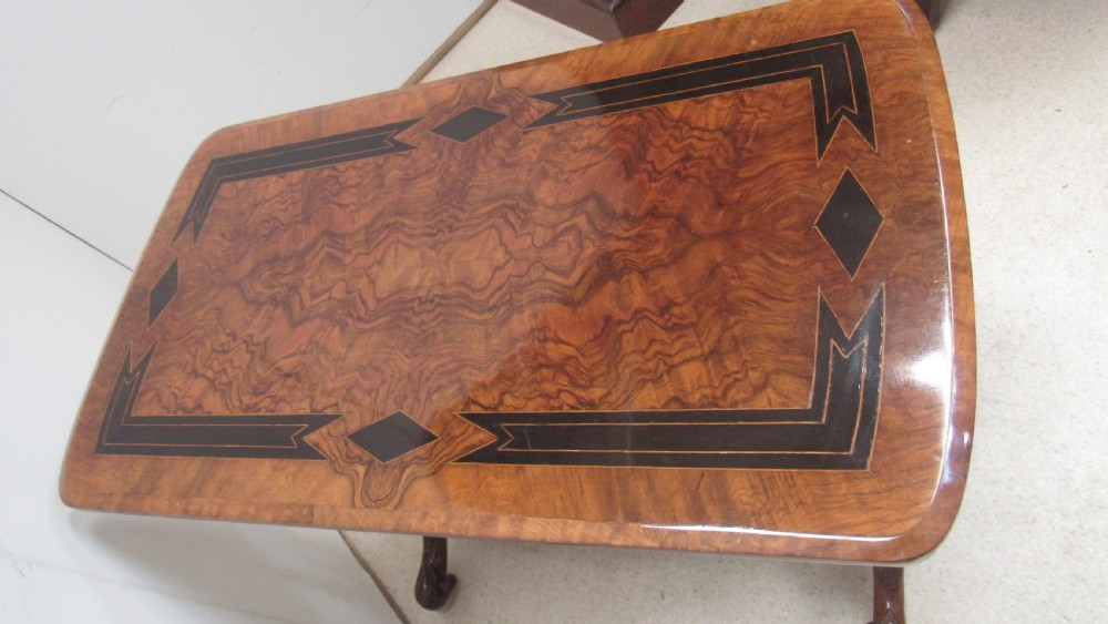 Victorian walnut inlaid stretcher side  table  View X
