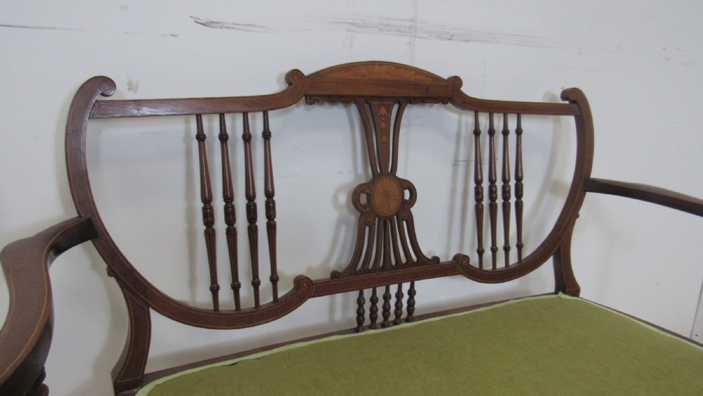 Pretty Edwardian inlaid settee  View IX