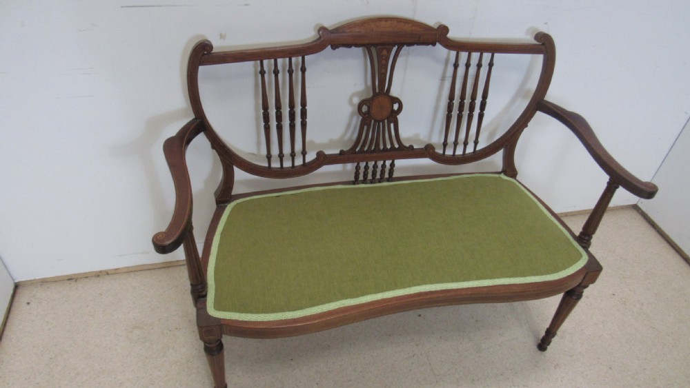 Pretty Edwardian inlaid settee  View X