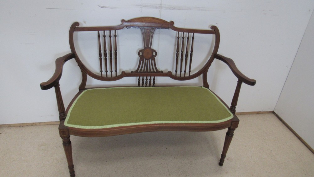 Pretty Edwardian inlaid settee  View XI