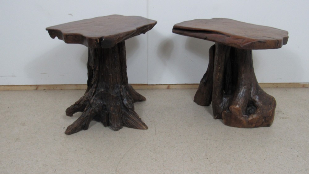 Unusual and rare pair of tree occasional tables