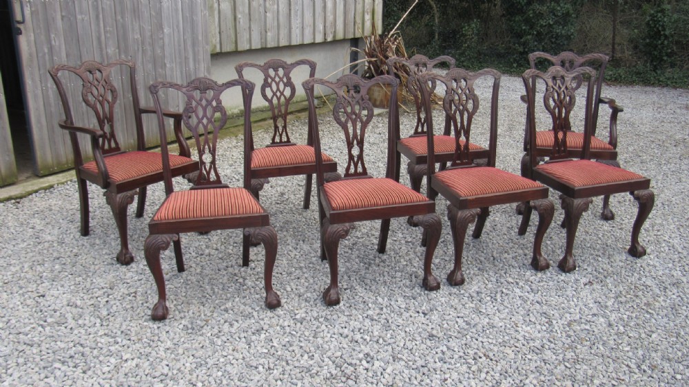A wonderful set of 8 Chippendale dining chairs