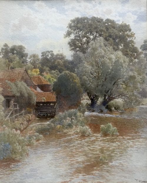 THOMAS HUNN WATERCOLOUR ‘ RIVER LANDSCAPE WITH MILL’