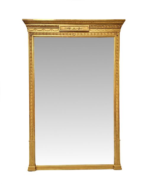 A VERY FINE TALL 19TH CENTURY GILTWOOD HALL MIRROR IN THE ADAMS DESIGN