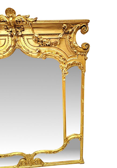 A VERY RARE AND IMPRESSIVE 19TH CENTURY GILTWOOD MARGIN OVERMANTEL MIRROR - ADDITIONAL PHOTO 2