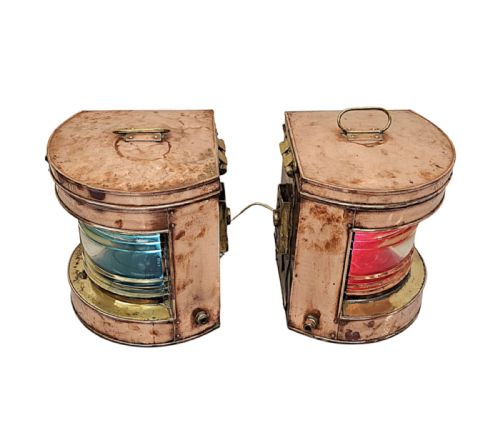 A VERY RARE PAIR OF EARLY 20TH CENTURY COPPER AND BRASS SHIPS LANTERNS - ADDITIONAL PHOTO 2