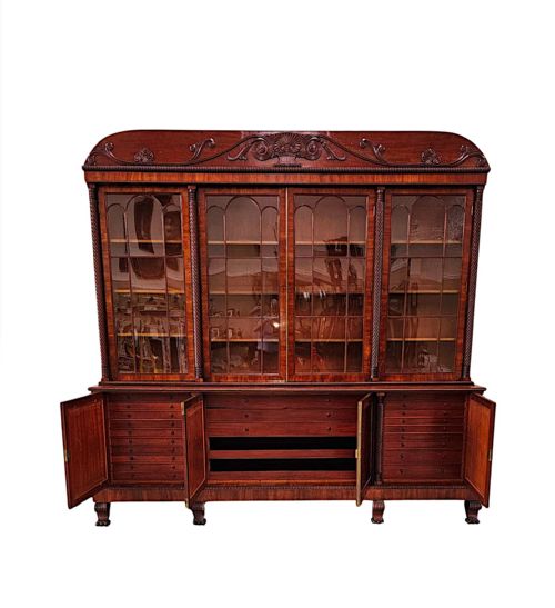 A VERY RARE EARLY 19TH CENTURY IRISH FLAME MAHOGANY BOOKCASE - ADDITIONAL PHOTO 4
