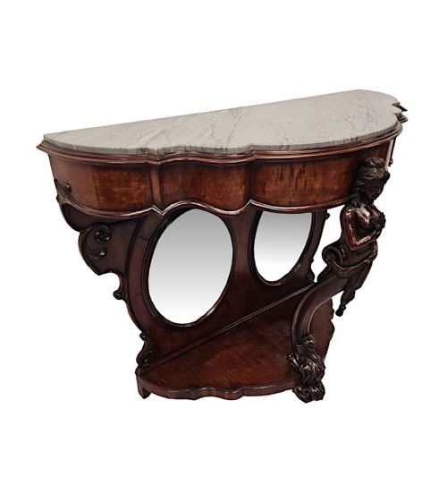 A VERY RARE AND IMPRESSIVE PAIR OF TALL 19TH CENTURY MARBLE TOP COUNTRY HOUSE CONSOLE TABLES - ADDITIONAL PHOTO 3