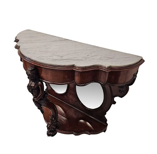 A VERY RARE AND IMPRESSIVE PAIR OF TALL 19TH CENTURY MARBLE TOP COUNTRY HOUSE CONSOLE TABLES - ADDITIONAL PHOTO 8
