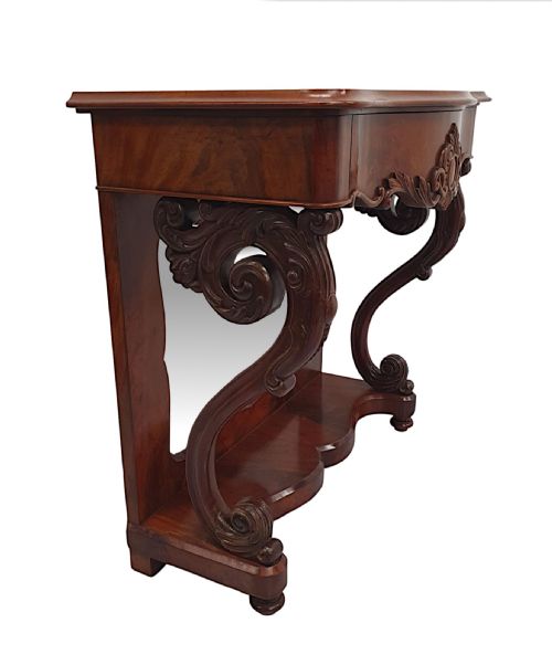 A VERY FINE 19TH CENTURY FLAME MAHOGANY MIRROR BACK CONSOLE TABLE - ADDITIONAL PHOTO 1