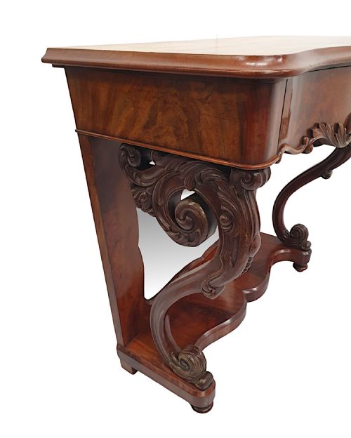 A VERY FINE 19TH CENTURY FLAME MAHOGANY MIRROR BACK CONSOLE TABLE - ADDITIONAL PHOTO 2