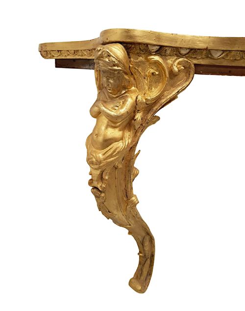 A VERY FINE AND RARE 19TH CENTURY MARBLE TOP GILTWOOD CONSOLE TABLE - ADDITIONAL PHOTO 2