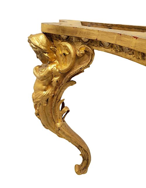 A VERY FINE AND RARE 19TH CENTURY MARBLE TOP GILTWOOD CONSOLE TABLE - ADDITIONAL PHOTO 3