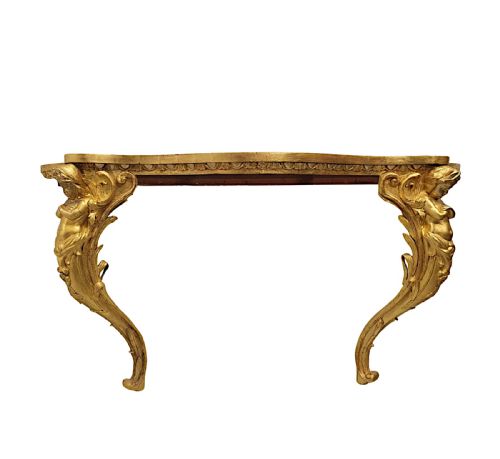 A VERY FINE AND RARE 19TH CENTURY MARBLE TOP GILTWOOD CONSOLE TABLE - ADDITIONAL PHOTO 5