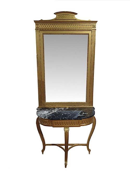 A VERY FINE LATE 19TH CENTURY MARBLE TOP CONSOLE TABLE AND MATCHING GILTWOOD MIRROR - ADDITIONAL PHOTO 1