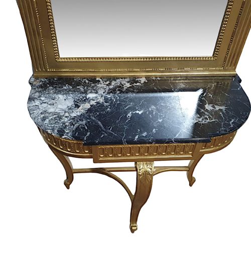 A VERY FINE LATE 19TH CENTURY MARBLE TOP CONSOLE TABLE AND MATCHING GILTWOOD MIRROR - ADDITIONAL PHOTO 4