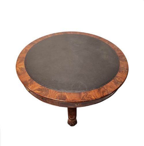 A VERY RARE LARGE 19TH CENTURY FLAME MAHOGANY LEATHER TOP DRUM CENTRE TABLE - ADDITIONAL PHOTO 1