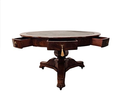 A VERY RARE LARGE 19TH CENTURY FLAME MAHOGANY LEATHER TOP DRUM CENTRE TABLE - ADDITIONAL PHOTO 5