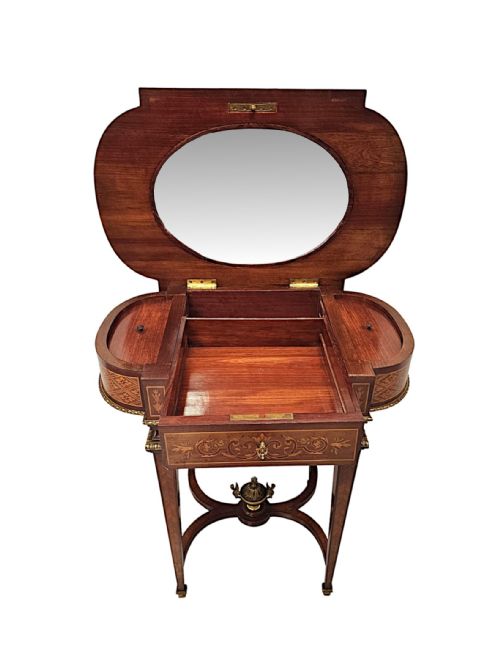 A VERY RARE LATE 19TH CENTURY MARQUETRY INLAID LADIES WORK OR LAMP TABLE - ADDITIONAL PHOTO 2