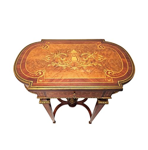 A VERY RARE LATE 19TH CENTURY MARQUETRY INLAID LADIES WORK OR LAMP TABLE - ADDITIONAL PHOTO 4