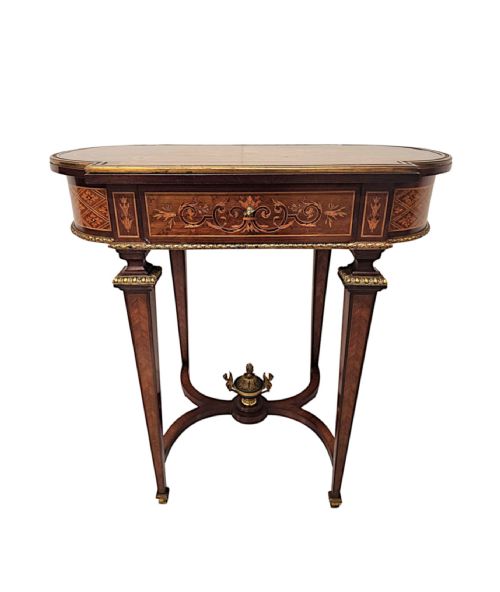 A VERY RARE LATE 19TH CENTURY MARQUETRY INLAID LADIES WORK OR LAMP TABLE - ADDITIONAL PHOTO 5