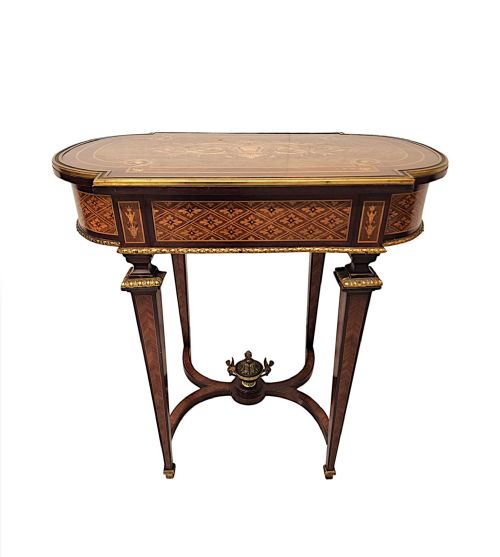 A VERY RARE LATE 19TH CENTURY MARQUETRY INLAID LADIES WORK OR LAMP TABLE - ADDITIONAL PHOTO 8