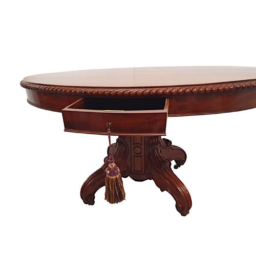 A RARE 19TH CENTURY FIGURED MAHOGANY OVAL DRUM TABLE - ADDITIONAL PHOTO 5