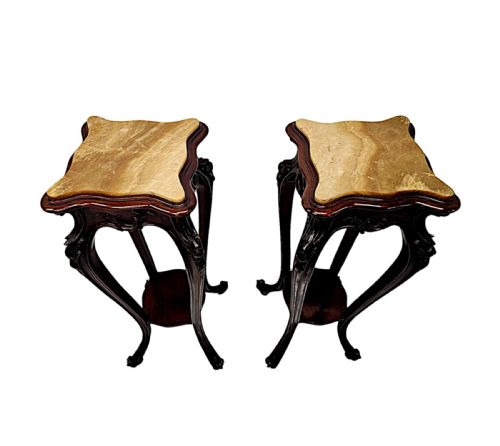 A STUNNING PAIR OF 19TH CENTURY ALABASTER TOP PLANT OR BUST STANDS - ADDITIONAL PHOTO 3