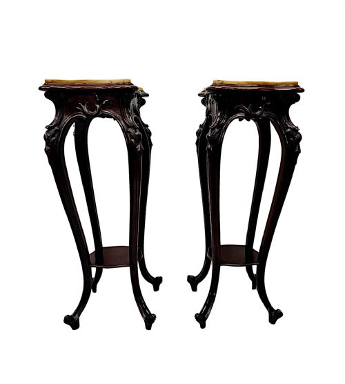 A STUNNING PAIR OF 19TH CENTURY ALABASTER TOP PLANT OR BUST STANDS - ADDITIONAL PHOTO 6