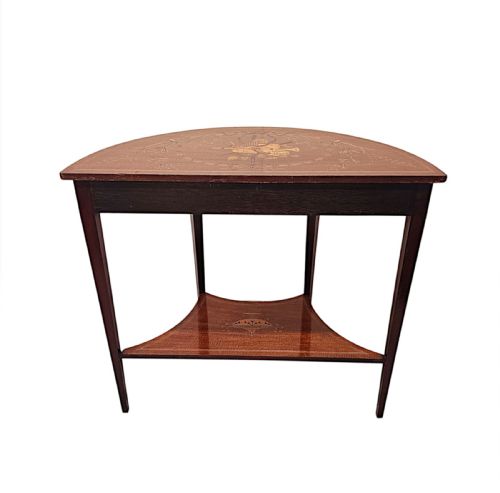 A VERY RARE EDWARDIAN MARQUETRY INLAID DEMILUNE HALL TABLE ATTRIBUTED TO LONDON MAKER 'EDWARD AND ROBERTS' - ADDITIONAL PHOTO 9