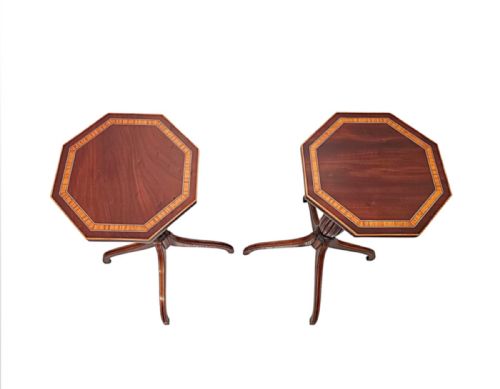 A VERY RARE PAIR OF EDWARDIAN INLAID TALL WINE TABLES - ADDITIONAL PHOTO 2