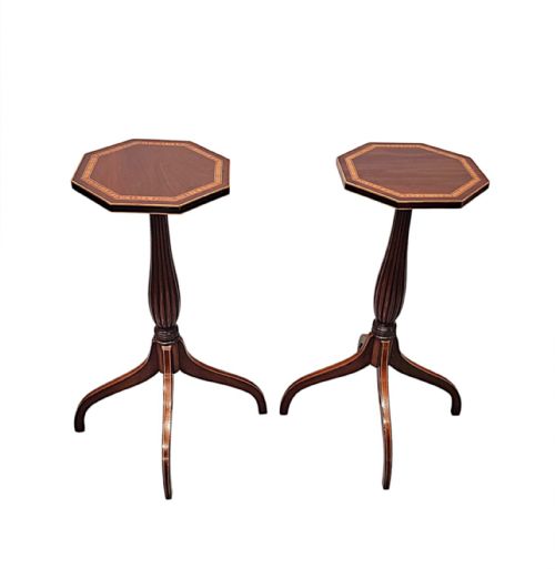 A VERY RARE PAIR OF EDWARDIAN INLAID TALL WINE TABLES - ADDITIONAL PHOTO 4