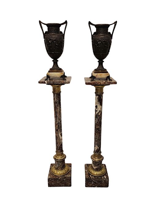 A VERY FINE PAIR OF 19TH CENTURY MARBLE BUST OR URN STANDS WITH ORMOLU MOUNTS - ADDITIONAL PHOTO 1