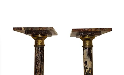 A VERY FINE PAIR OF 19TH CENTURY MARBLE BUST OR URN STANDS WITH ORMOLU MOUNTS - ADDITIONAL PHOTO 2